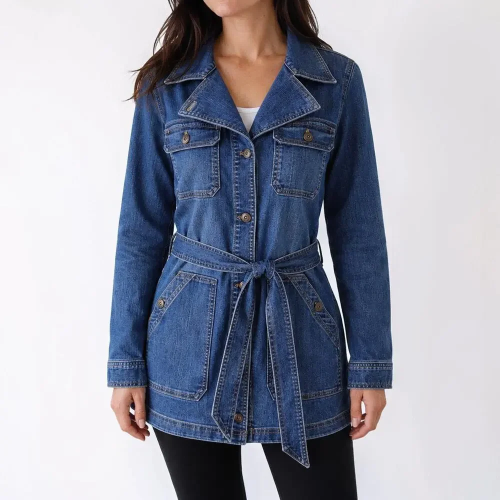 Duluth Trading Daily Denim Belted Trench Coat Jacket Medium